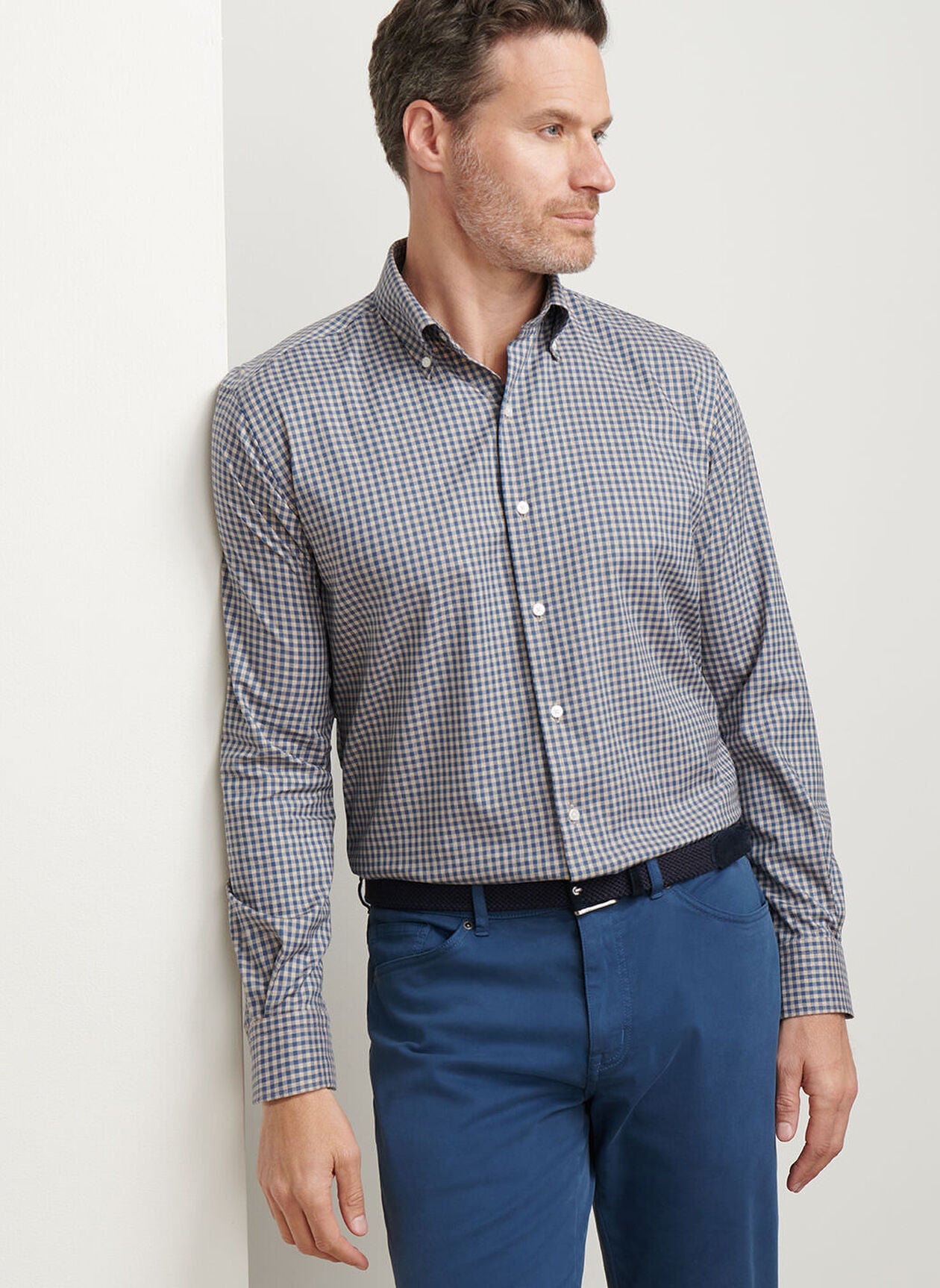 PETER MILLAR Men's Sport Shirt POPLAR BROWN / S Peter Millar Conway Crown Lite Cotton-Stretch Sport Shirt MF25W03LTB