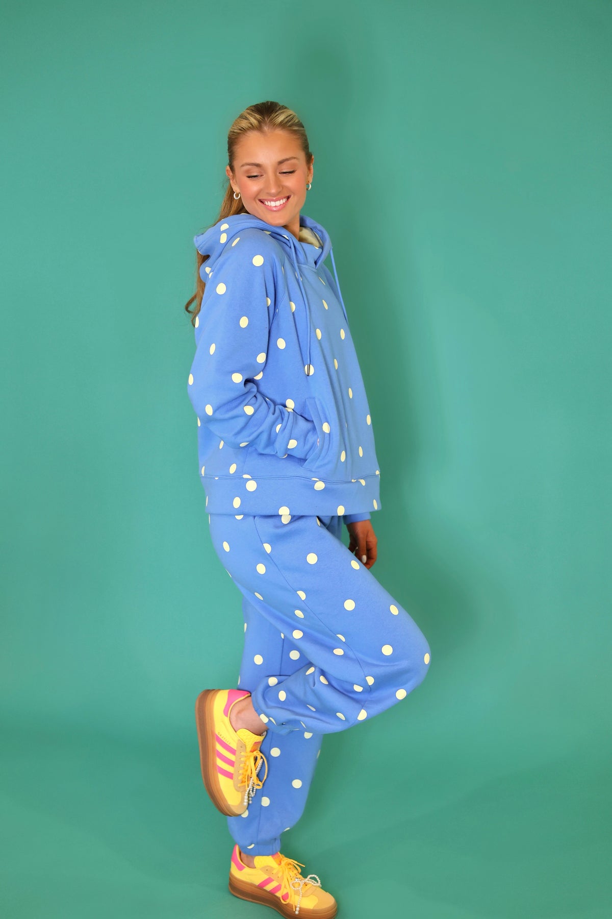POPPY & PINE Women's Pants 0000- fix- Poppy & Pine Blue Butter Polka Dot Sweatsuit Set - Hoodie & Sweatpants