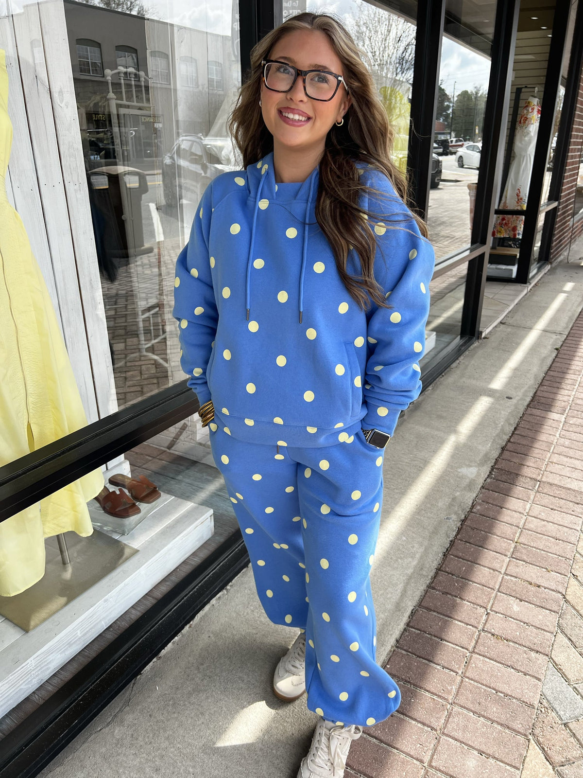 POPPY & PINE Women's Pants Poppy & Pine Blue Butter Polka Dot Sweatsuit Set - Hoodie & Sweatpants