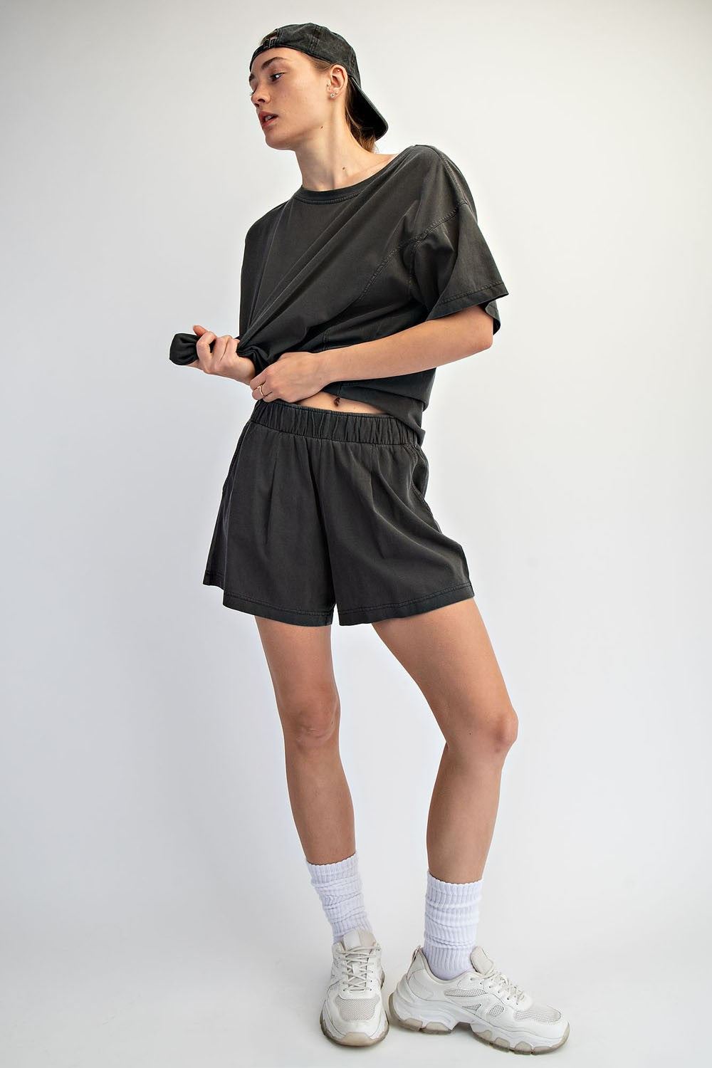 RAE MODE Women's Top Pigment Washed Cotton Shorts Set