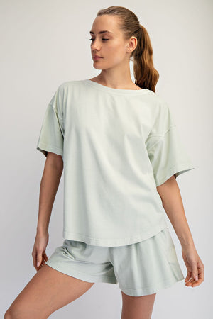 RAE MODE Women's Top Pigment Washed Cotton Shorts Set
