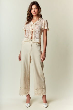 RARERAW Women's Pants Scallop Hem Eyelet Detail Wide-leg Pants