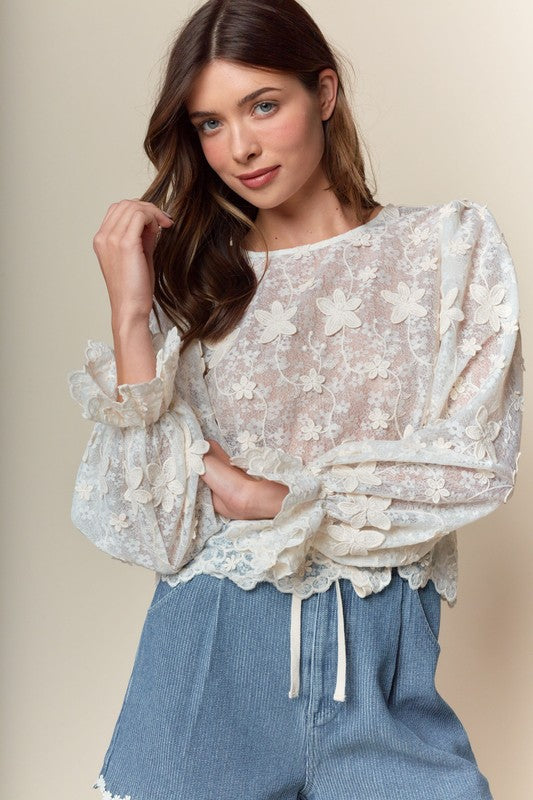 RARERAW Women's Top Daisy Garden Lace Top