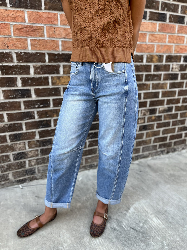Risen Jeans Women's Jeans Risen Jeans High Rise Boyfriend Cuffed Barrel Jeans || David's Clothing