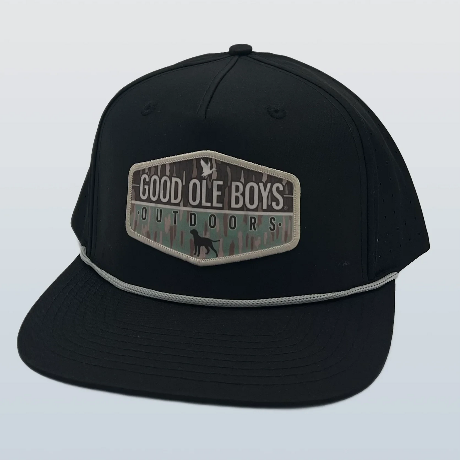 RIVERBED THREADS Men's Hats BLACK Riverbed Threads GOB Split Camo Patch 5perf Black || David's Clothing PGOB021A