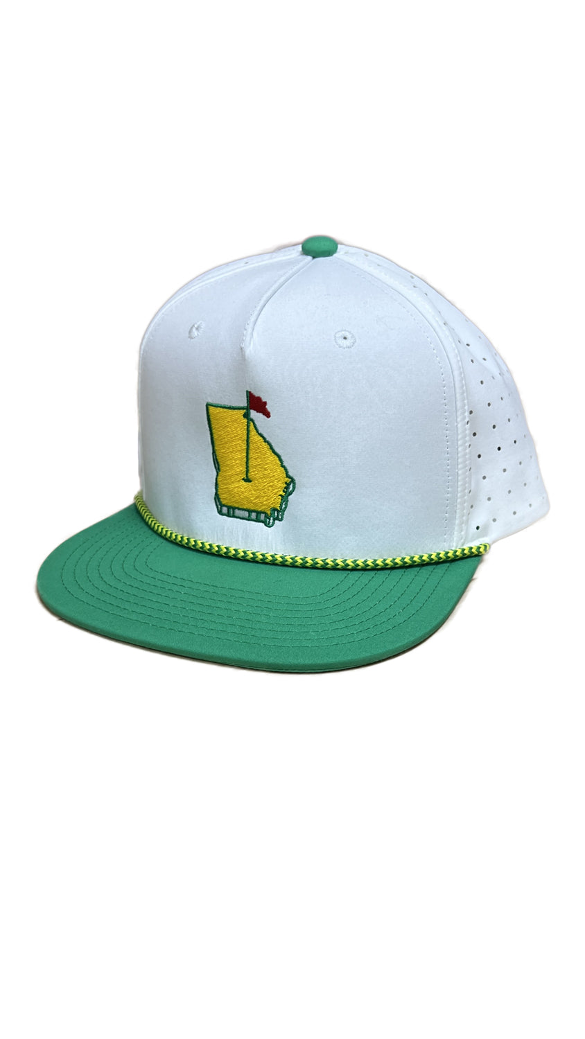 RIVERBED THREADS Men's Hats WHT/GRN/YL Riverbed Thread GA Golf 5 Panel Performance Snapback GA054C