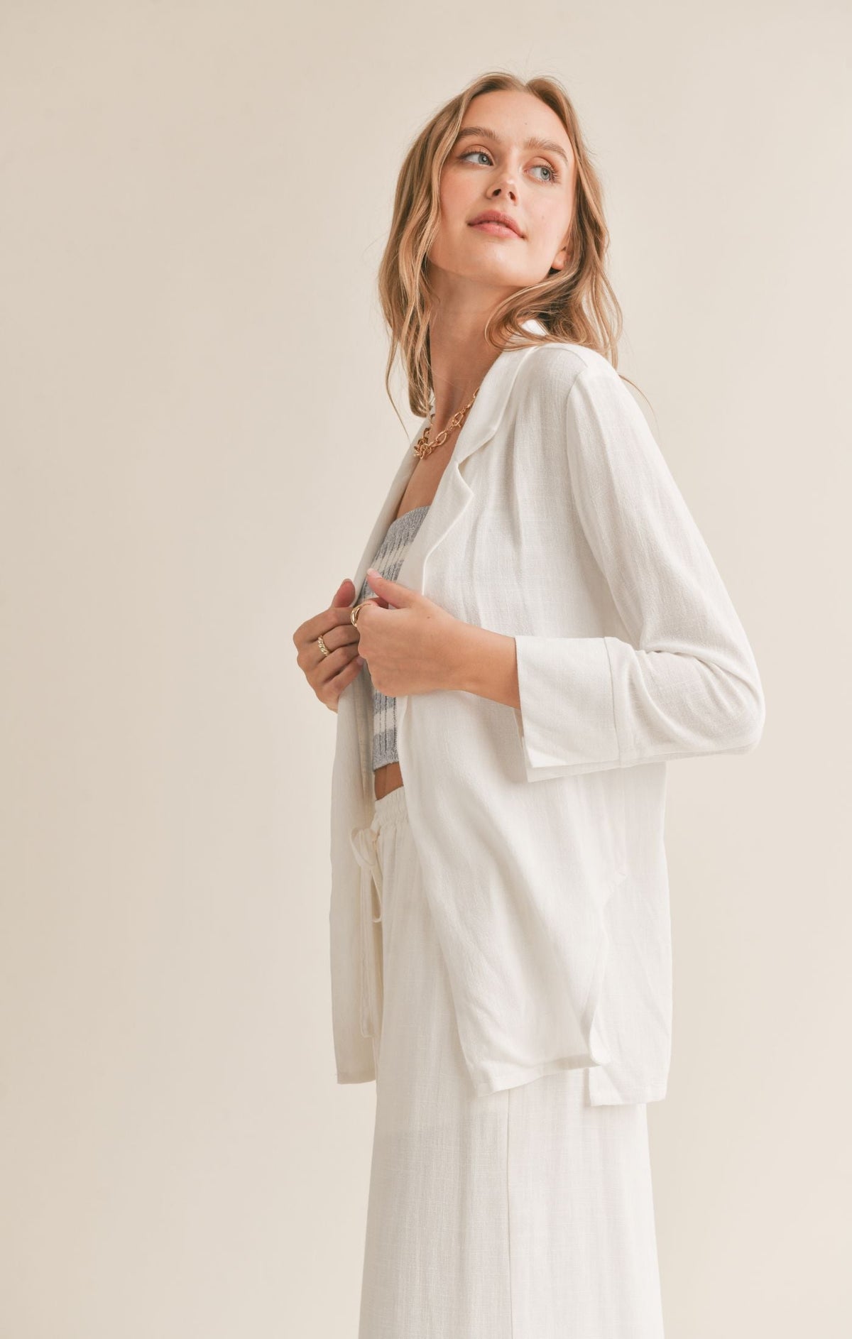 SADIE AND SAGE Women Jackets Sadie And Sage Sugarloaf Linen Blend Open Blazer || David's Clothing