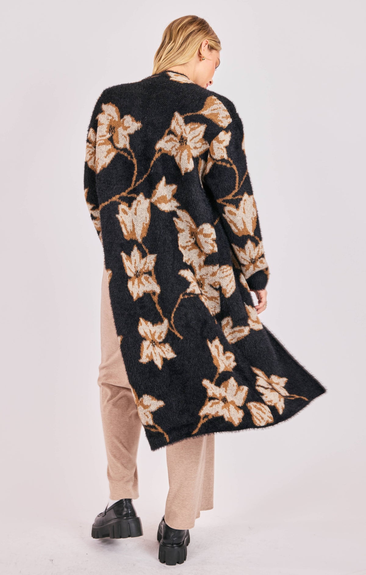 SADIE AND SAGE Women's Cardigans Sadie and Sage Emory Floral Intarsia Open Duster Cardi