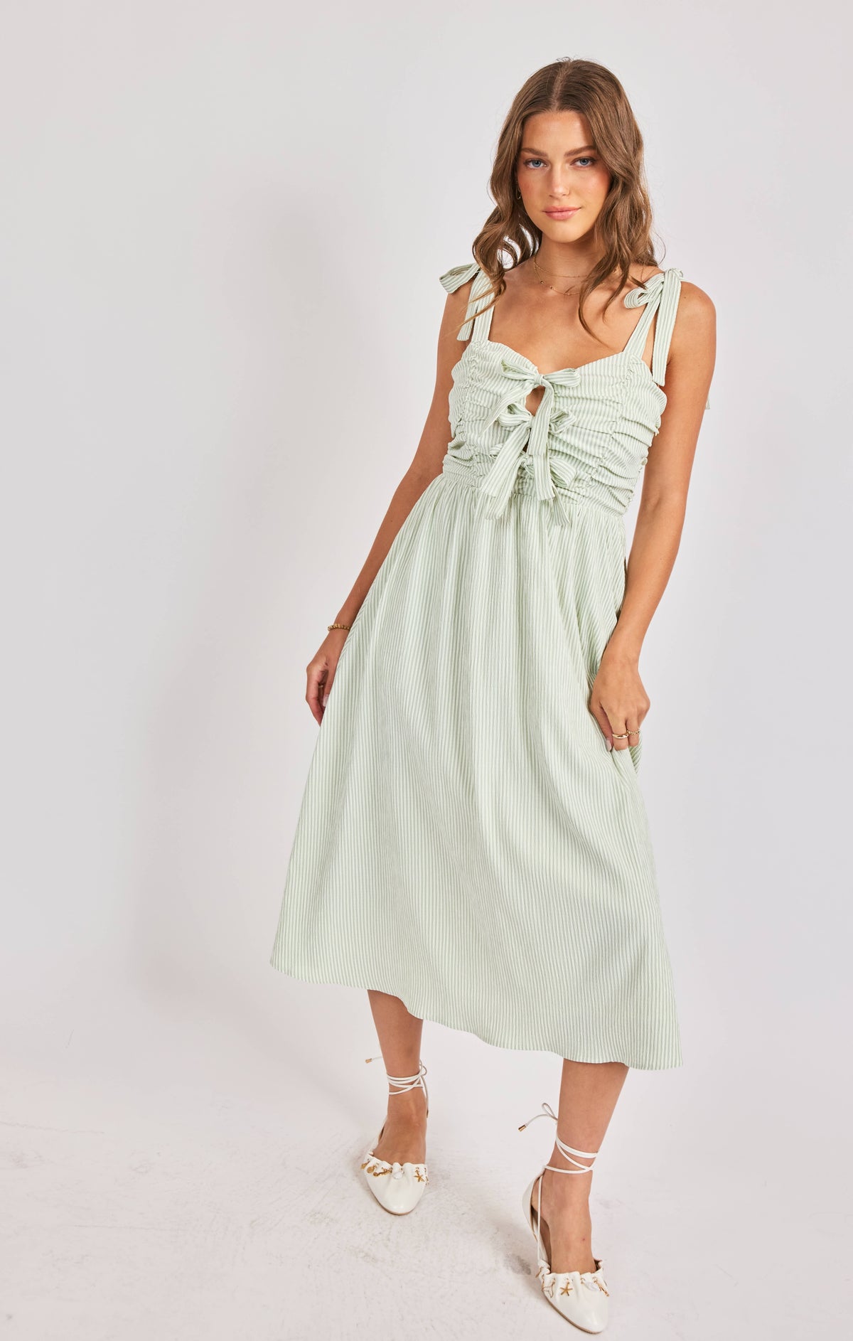 SADIE AND SAGE Women's Dresses Sadie and Sage See Me Stripe Bow Midi Dress