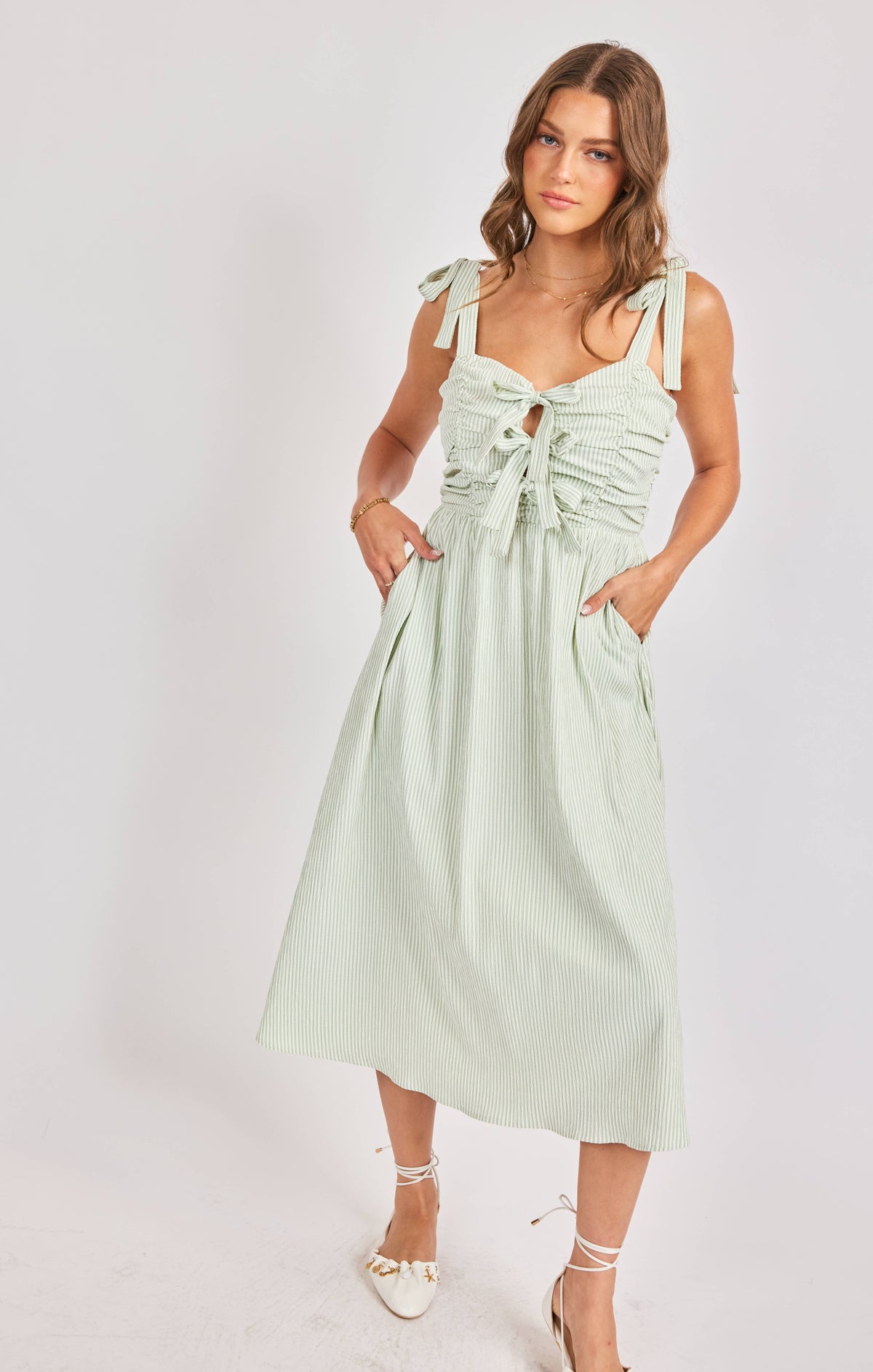 SADIE AND SAGE Women's Dresses Sadie and Sage See Me Stripe Bow Midi Dress