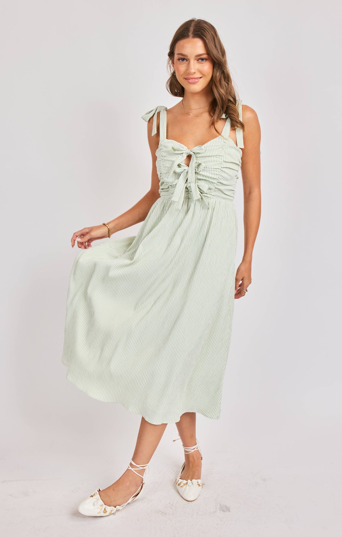 SADIE AND SAGE Women's Dresses Sadie and Sage See Me Stripe Bow Midi Dress