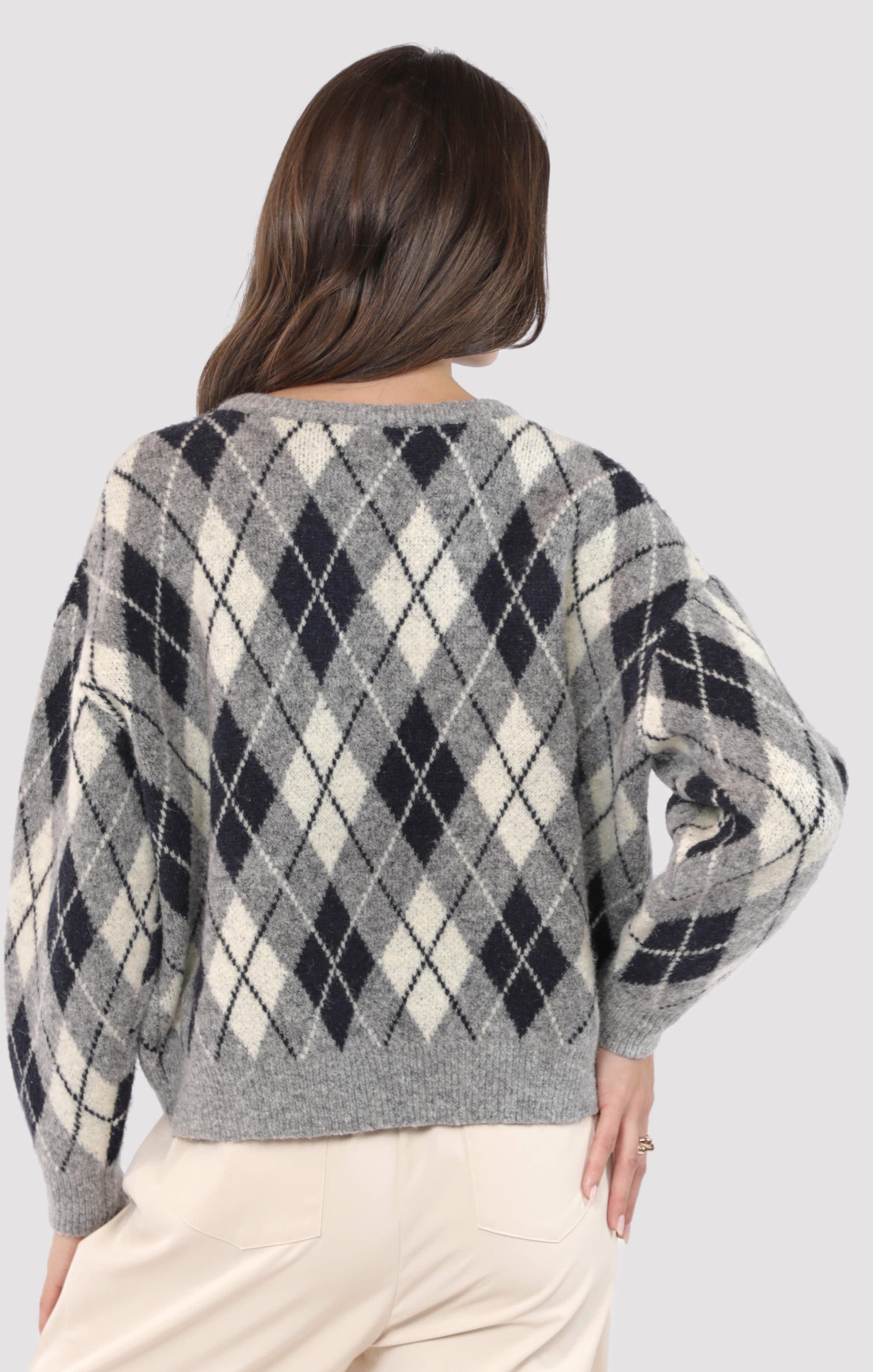 SADIE AND SAGE Women's Sweaters Sadie and Sage Bec Argyle Sweater Cardigan || David's Clothing