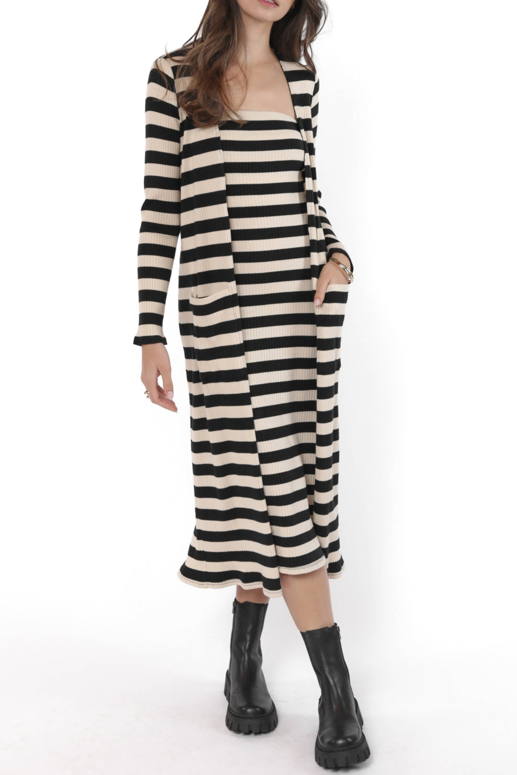 SADIE AND SAGE Women's Sweaters Sadie and Sage Soul Sisters Striped Rib Knit Long Cardigan || David's Clothing