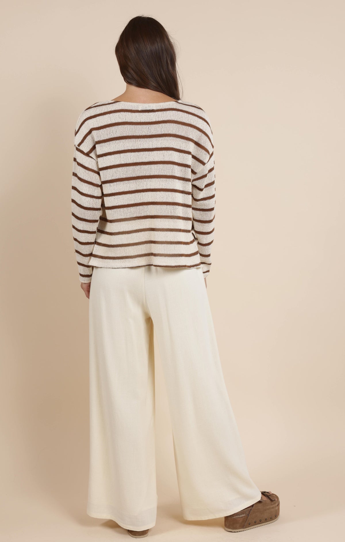 SADIE AND SAGE Women's Top Lingering Light Striped V Neck Long Sleeve Top