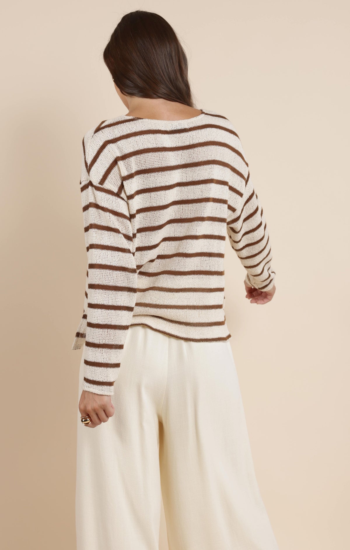 SADIE AND SAGE Women's Top Lingering Light Striped V Neck Long Sleeve Top