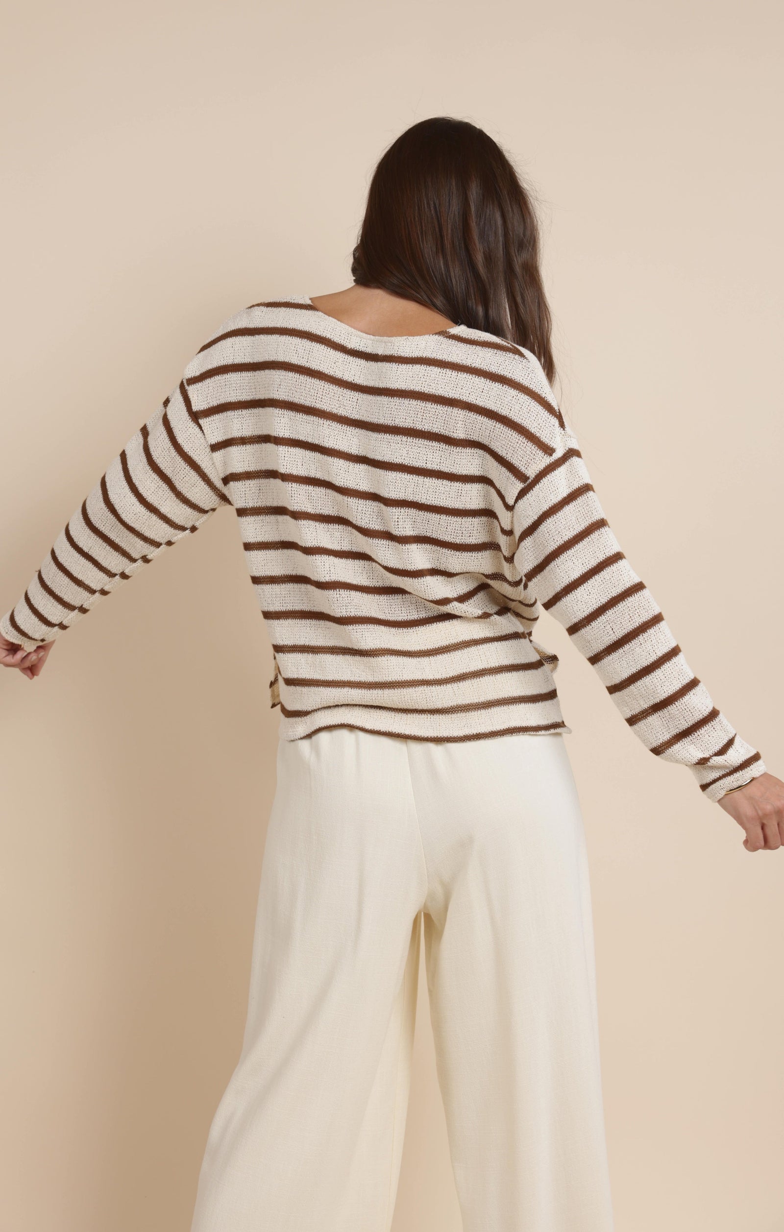 SADIE AND SAGE Women's Top Lingering Light Striped V Neck Long Sleeve Top