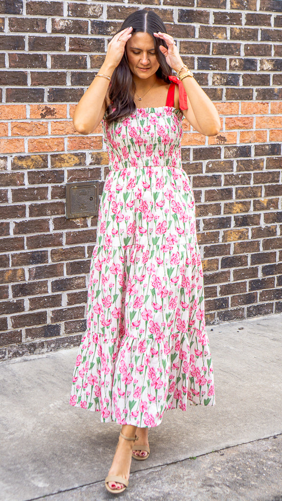 SHE AND SKY Women's Dresses Smocked Tube Maxi Printed Woven Tiered Dress