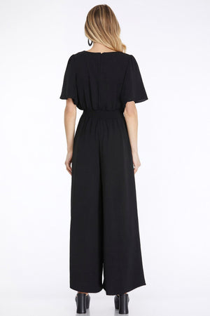 SHE AND SKY Women's Pants Flounce Sleeve Waist Smock Wide Leg Woven Jumpsuit || David's Clothing