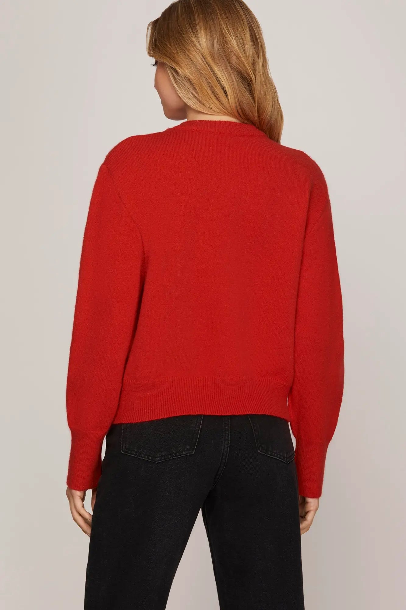 SHE AND SKY Women's Sweaters RED / S Long Sleeve Sequin Ribbon Sweater Top SY8012