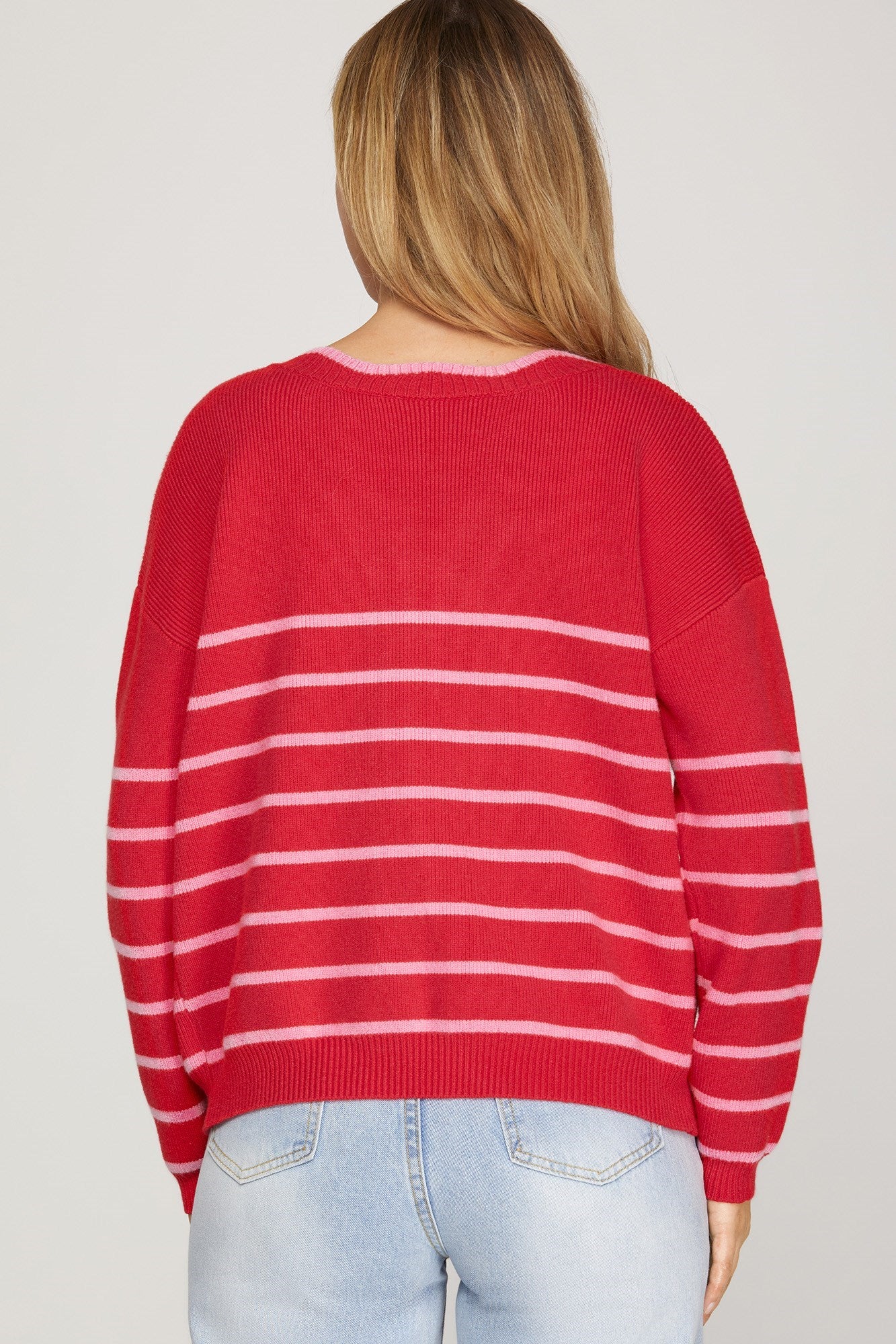 SHE AND SKY Women's Sweaters Long Sleeve Striped Bow Detail Reversible Sweater Cardigan