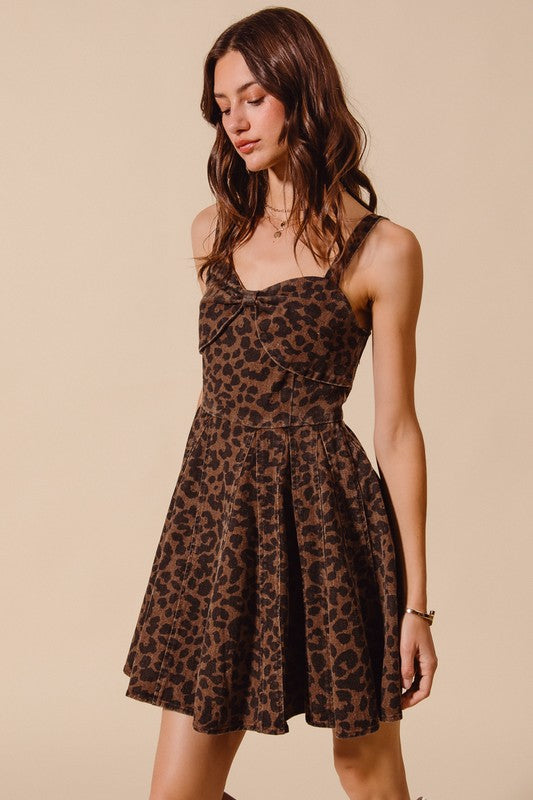 SO ME Women's Dresses Mineral Washed Bow Ribbon Detail Flare Dress