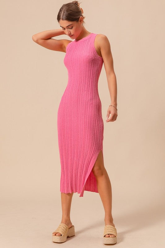 SO ME Women's Dresses LT BLUE / S Variegated Stretchy Rib Fitted Summer Midi Dress JD1135-2221