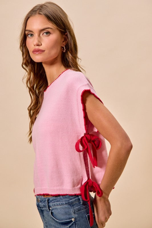 SO ME Women's Sweaters Lightweight Sweater Dolman Side Ribbon Tie Top