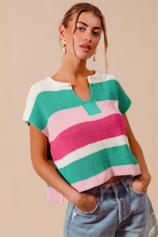 SO ME Women's Sweaters Multi Color Stripe Loose Fit Sweater Top