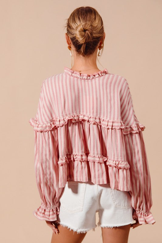 SO ME Women's Top Variegated Stripe Reversible Flowy Boho Top