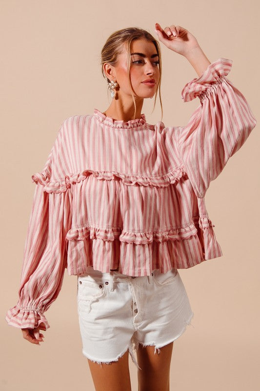 SO ME Women's Top Variegated Stripe Reversible Flowy Boho Top