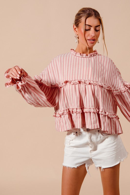 SO ME Women's Top Variegated Stripe Reversible Flowy Boho Top
