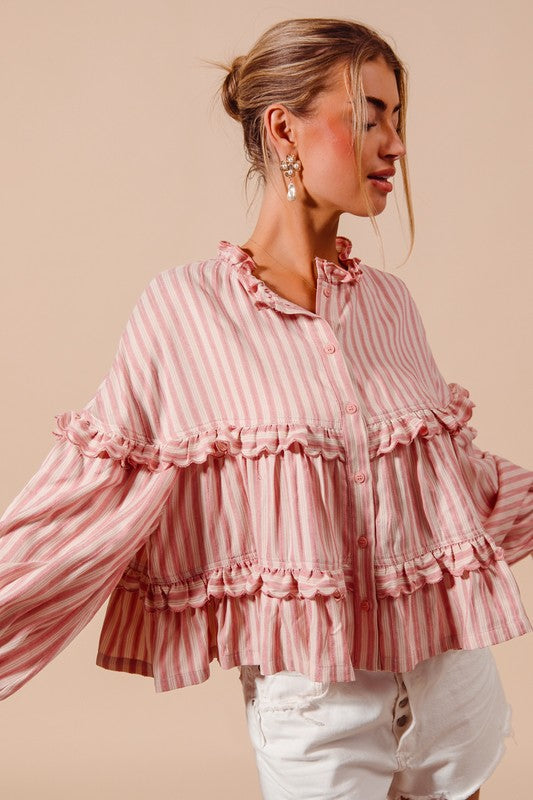 SO ME Women's Top Variegated Stripe Reversible Flowy Boho Top
