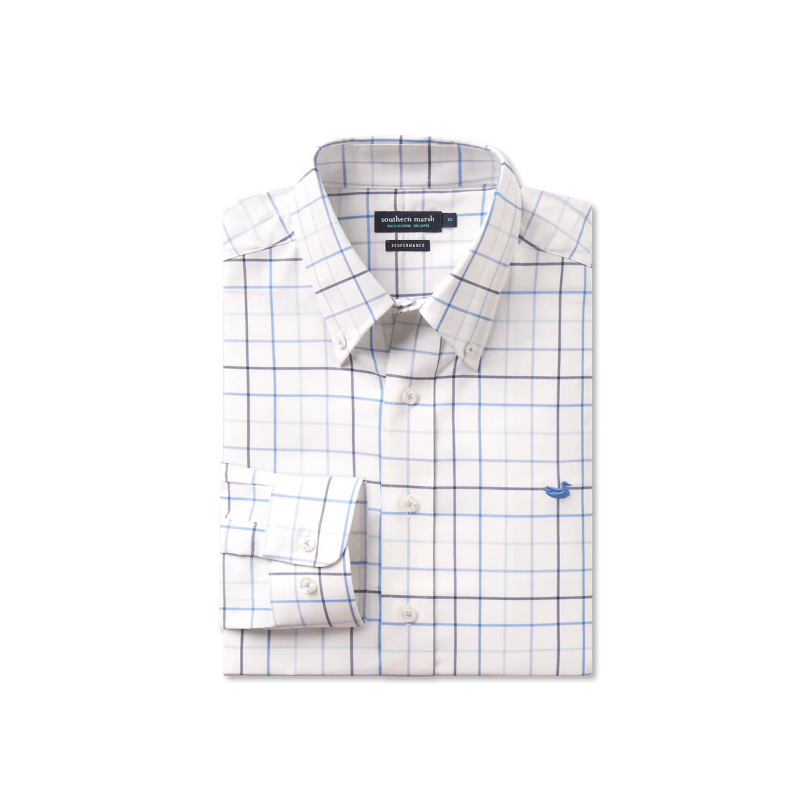 SOUTHERN MARSH COLLECTION Men's Sport Shirt NAVY FRENCH BLUE / S Southern Marsh Lockhart Windowpane Performance Dress Shirt CLTXNVFB
