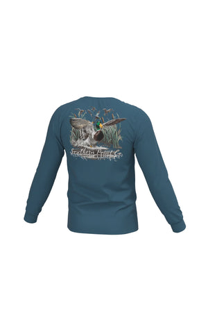 Southern Point Co. Men's Tees MALLARD BLUE / S Cupped Ducks Long Sleeve Pocket Tee SLT794