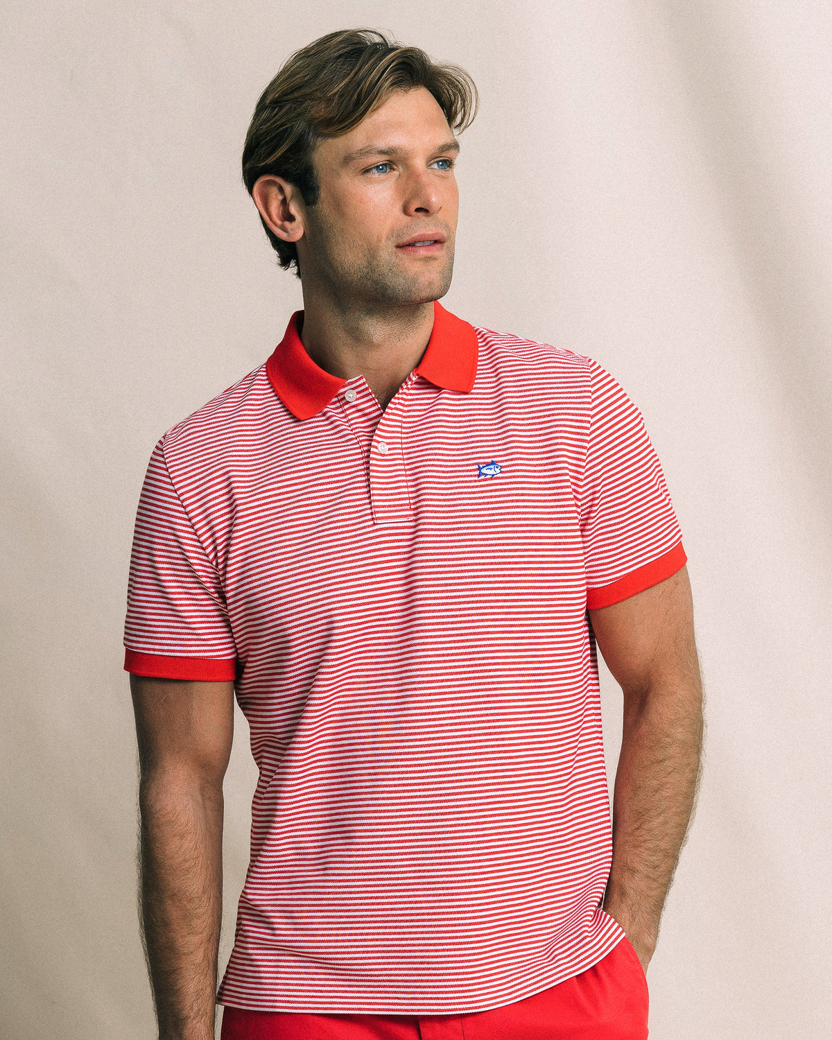 SOUTHERN TIDE Men's Polo CHANNEL MARKER RED / S Southern Tide Striped Skipjack Polo 126191777