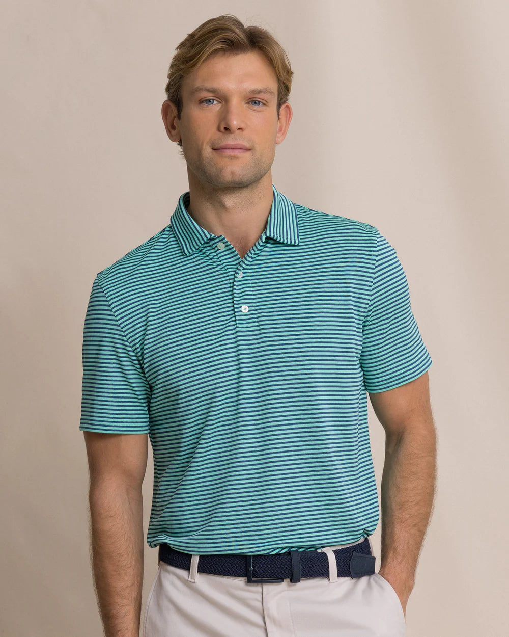 SOUTHERN TIDE Men's Polo GULF SHORE / S Southern Tide Coastal Breeze Oceanfront Stripe Pique Performance Polo 122353037