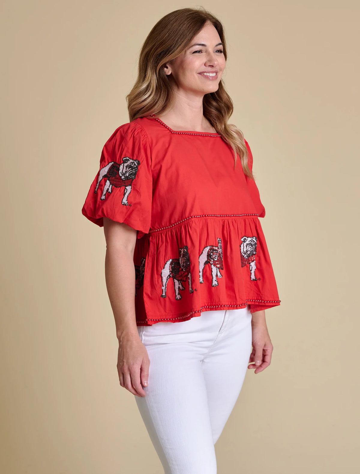 STEWART SIMMONS Women's Top Stewart Simmons Georgia The Puff Sleeve Peplum Top || David's Clothing