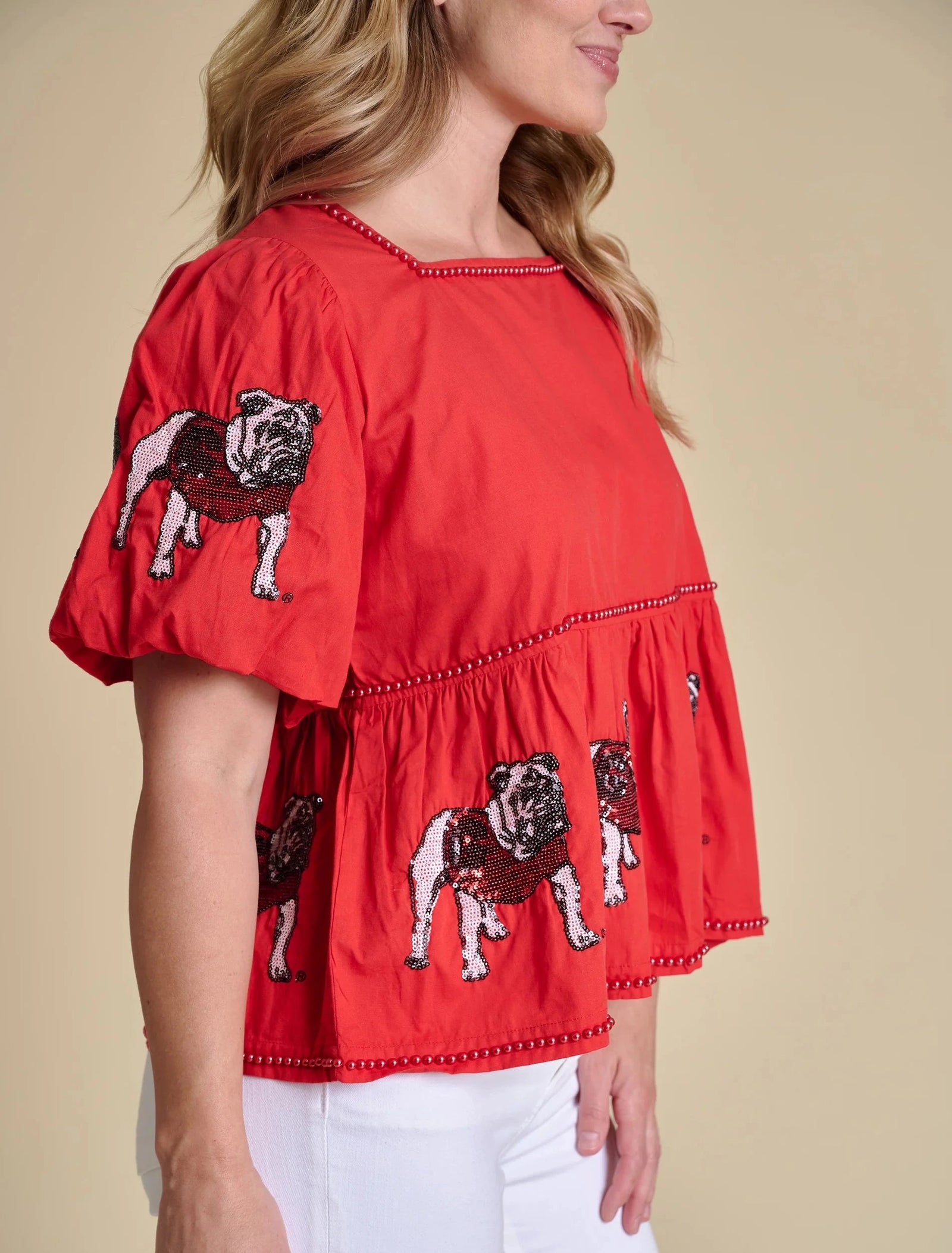 STEWART SIMMONS Women's Top Stewart Simmons Georgia The Puff Sleeve Peplum Top || David's Clothing