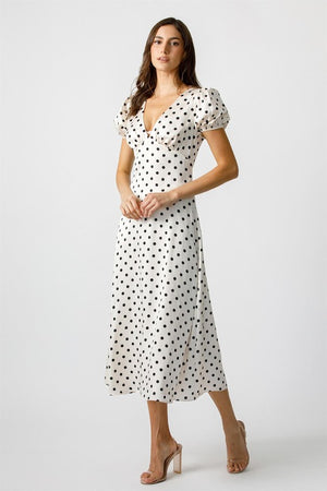 STORIA Women's Dresses Chic Polka Dot Silk Midi Dress