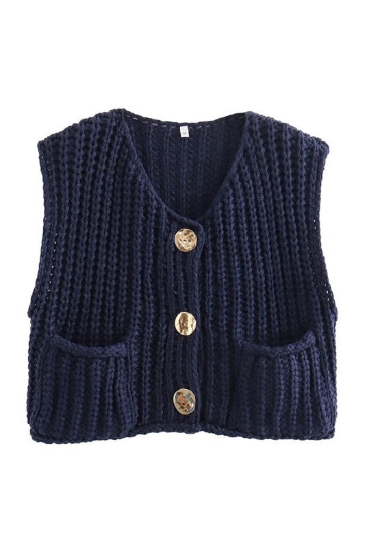 SUNDAYUP CLOTHIN Women's Outerwear NAVY / S Solid Round Neck Sweater Vest || David's Clothing SDUH-J6702