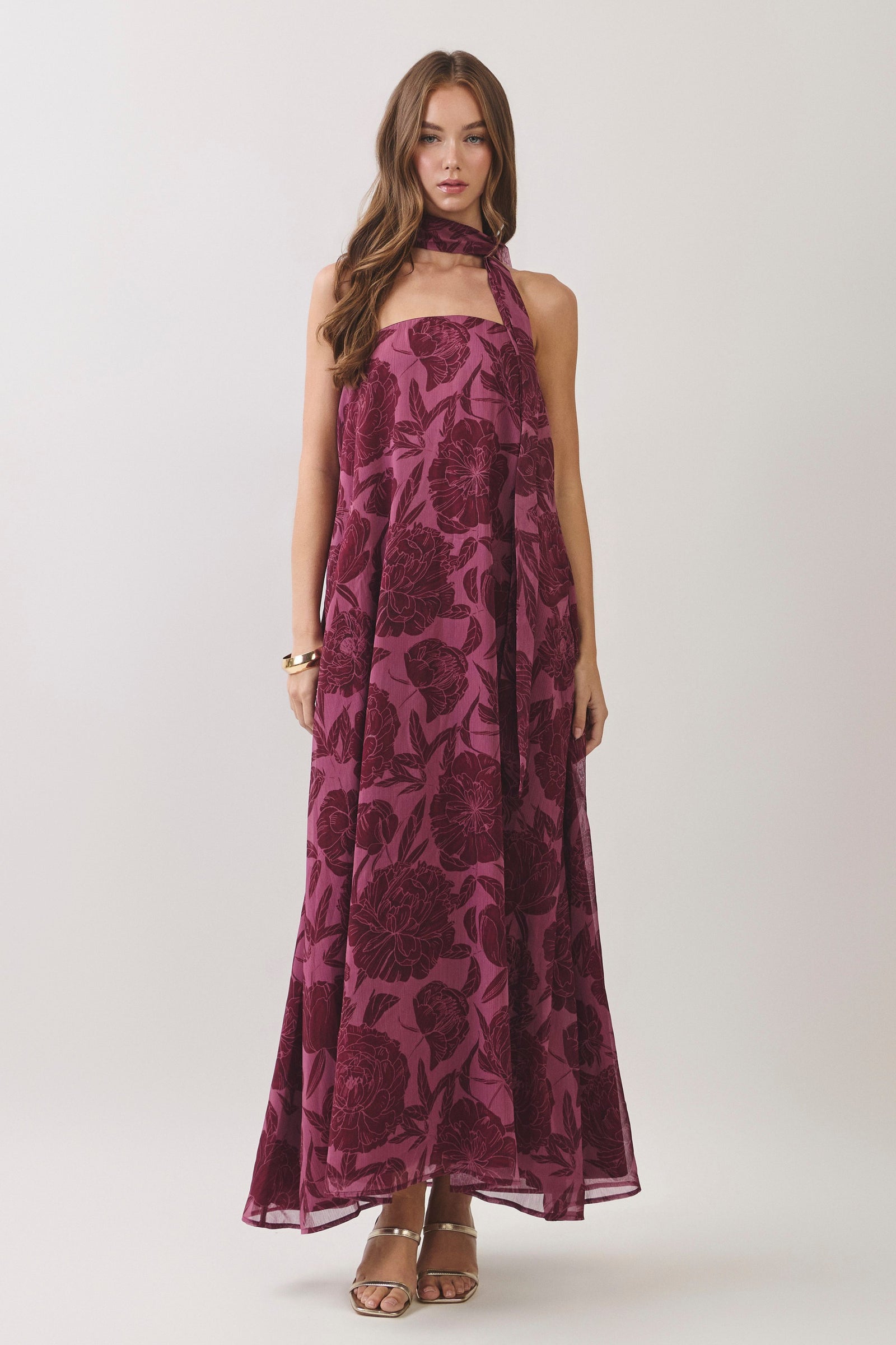 TCEC Women's Dresses Floral Print Scarf Maxi Dress