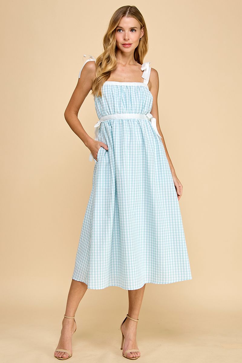 TCEC Women's Dresses Gingham Ruched Bust High Waist Midi Dress || David's Clothing