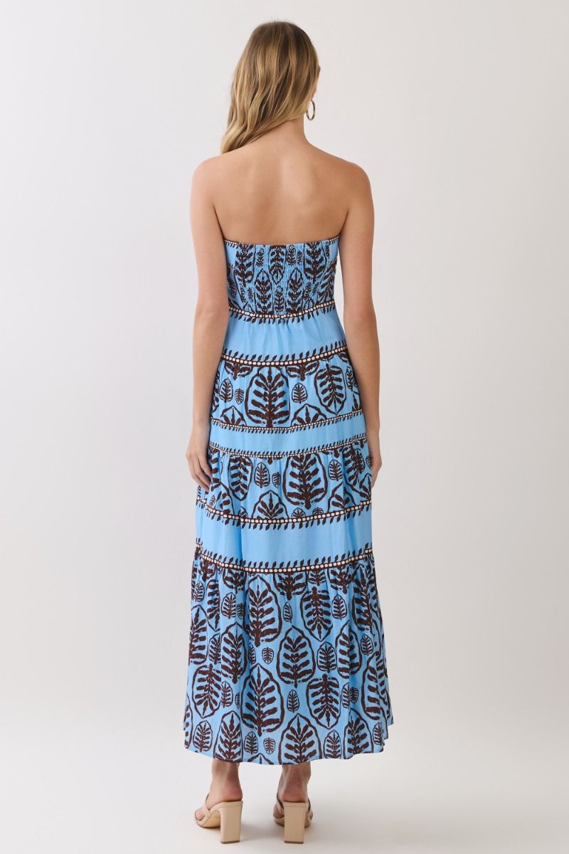 TCEC Women's Dresses Leaf Print Tiered Strapless Maxi Dress