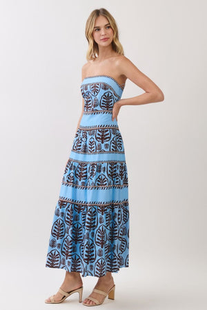 TCEC Women's Dresses Leaf Print Tiered Strapless Maxi Dress