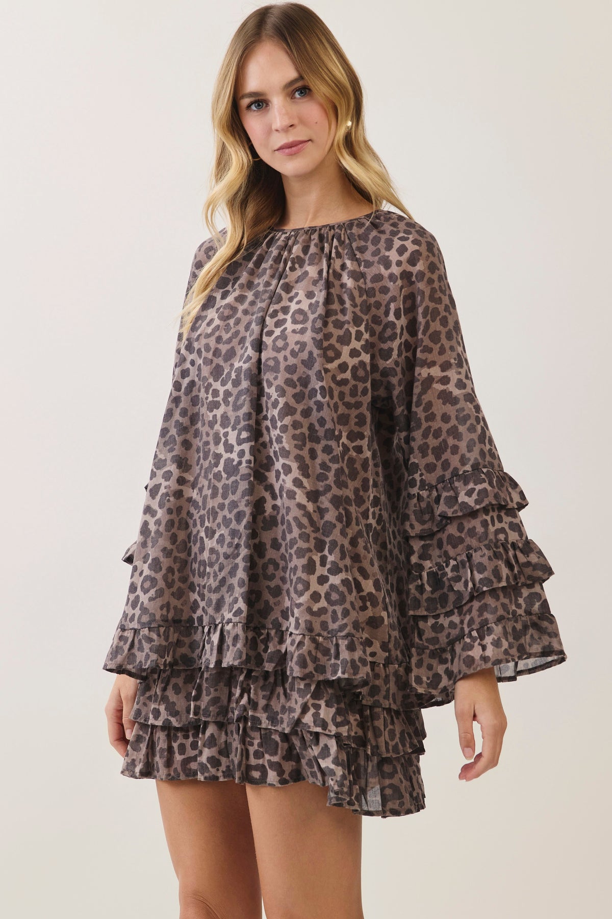 TCEC Women's Dresses Leopard Print Ruffle Tiered Mini Dress