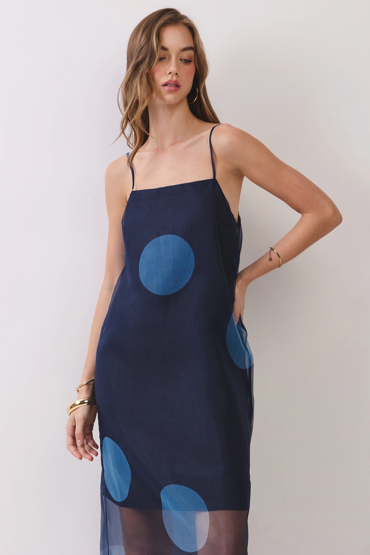 TCEC Women's Dresses Polka Dot Sheer Overlay Maxi Dress