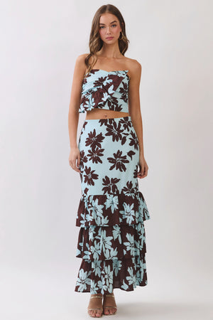 TCEC Women's Skirts Floral Print Tiered Ruffle Maxi Skirt