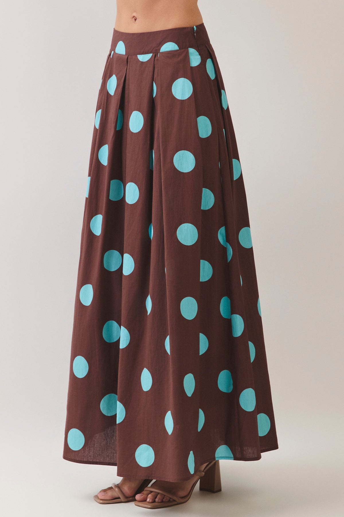 TCEC Women's Skirts Polka Dot Pleated Maxi Skirt
