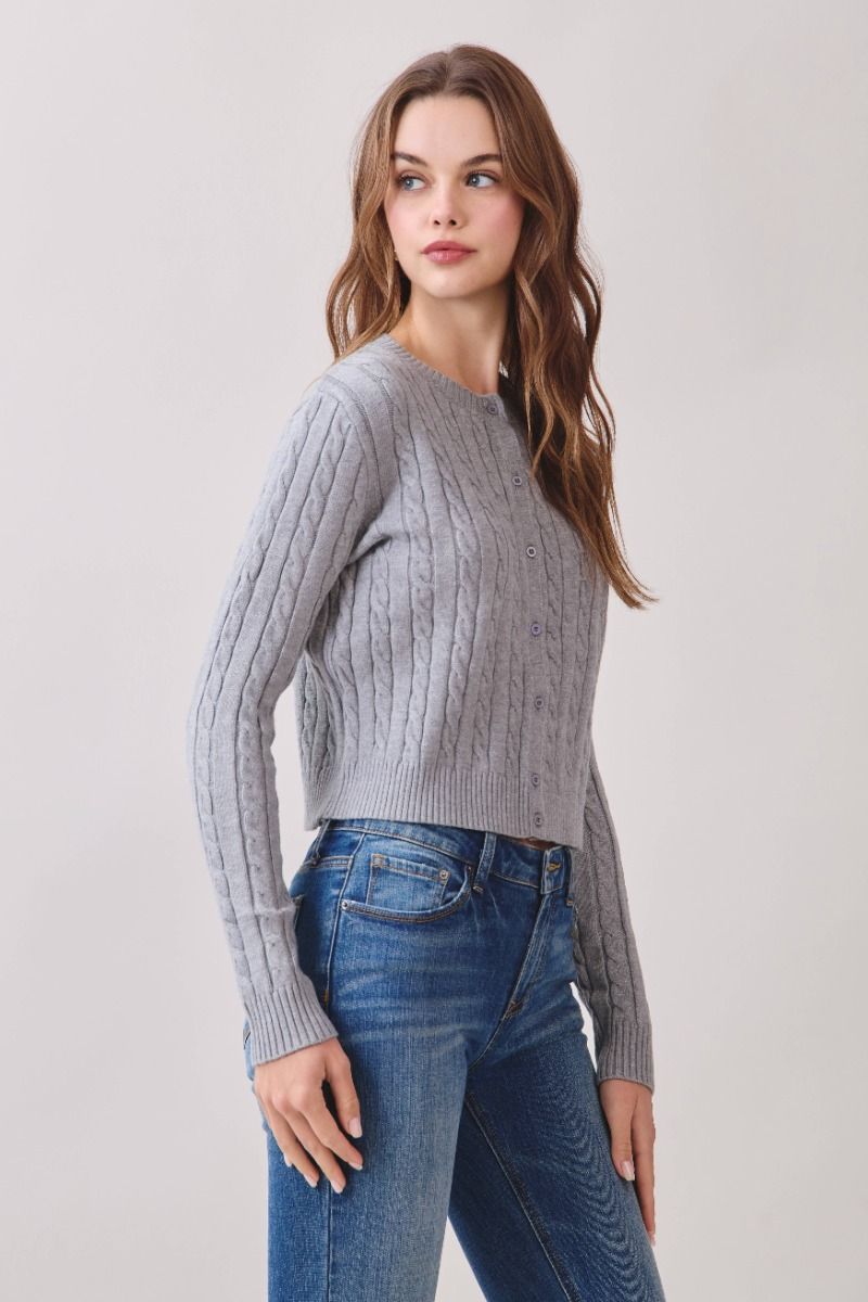 TCEC Women's Sweaters Cable Knit Crop Silhouette Button Front Cardigan