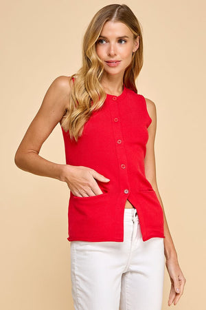 TCEC Women's Top Knit Button Up Front Pockets Vest